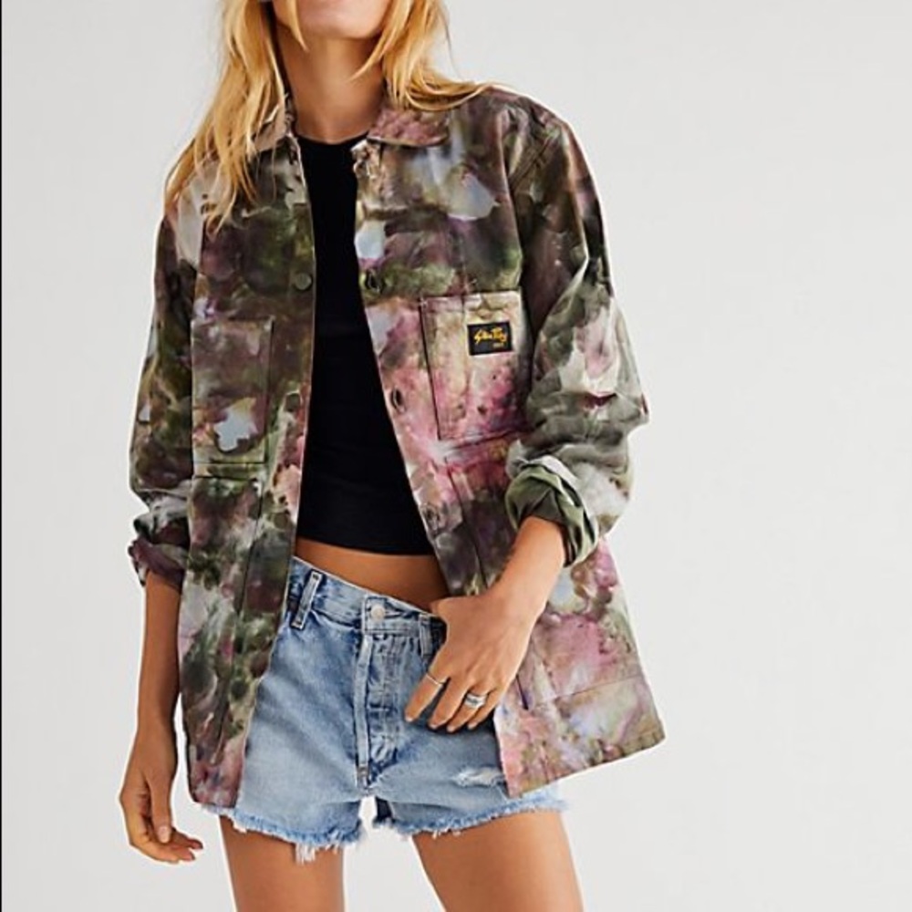 Free People Riverside Tie-Dye‎ Chore Barn Jacket Sz S 90s Y2K Vintage Retro